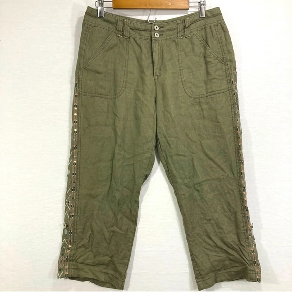 INC International Concepts 100% Linen Olive Green Boho Casual Pants Size 8 - Picture 3 of 13